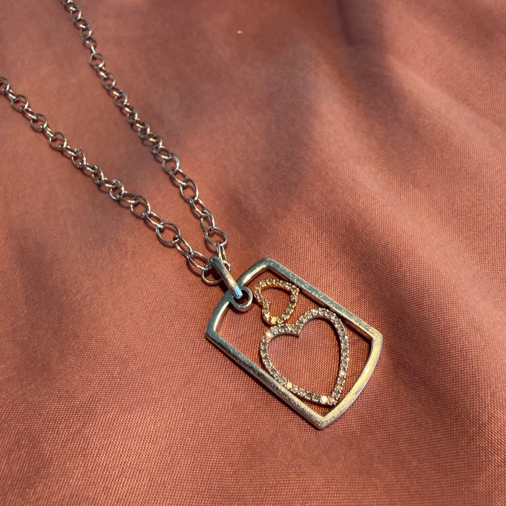 14kt Dog Tag Heart Pendant Necklace with Diamonds